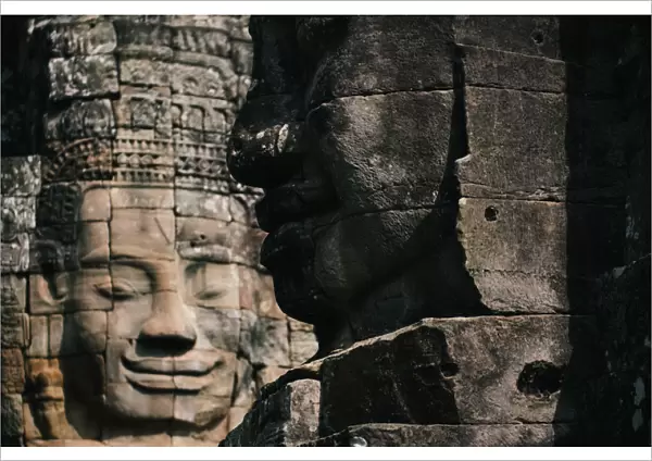 Faces of the sculptures in Bayon temple, Angkor Thom, Cambodia