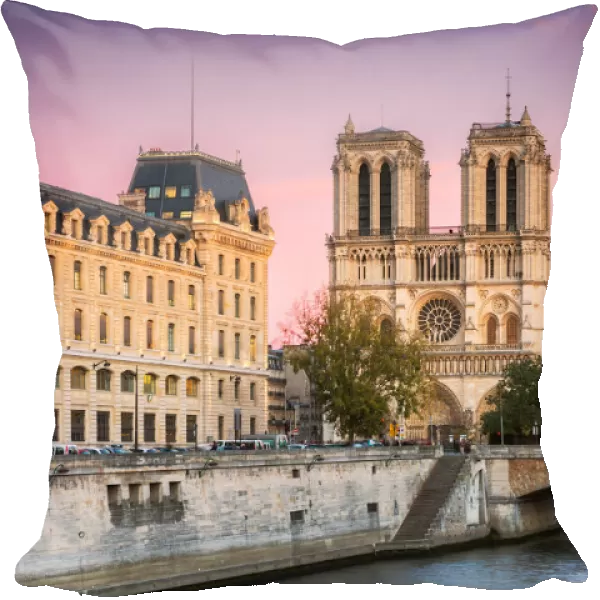 Notre Dame cathedral at sunset, Paris, France