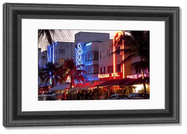 Art Deco Hotels at Dusk, Miami, Florida, USA