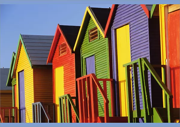 South Africa, Cape Town, St James Beach, brightly coloured huts