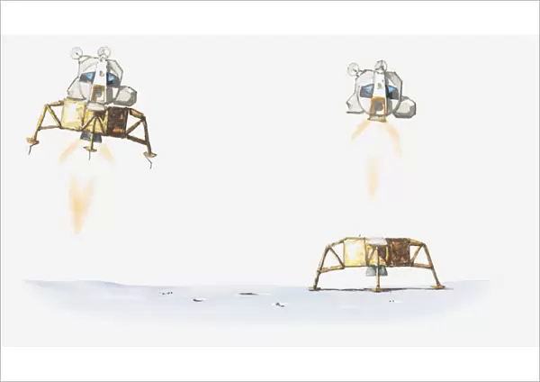 Illustration of lunar module dropping down to the Moon