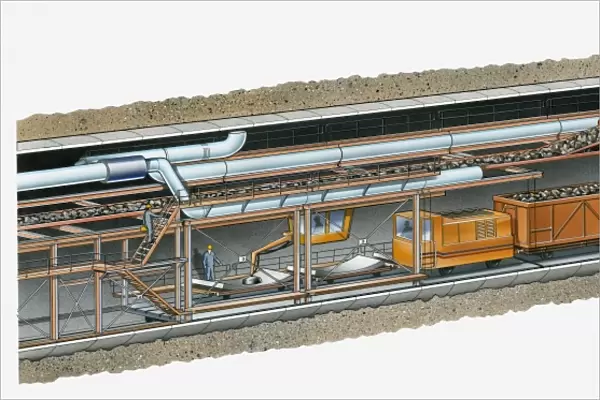Illustration of coal being loaded onto train