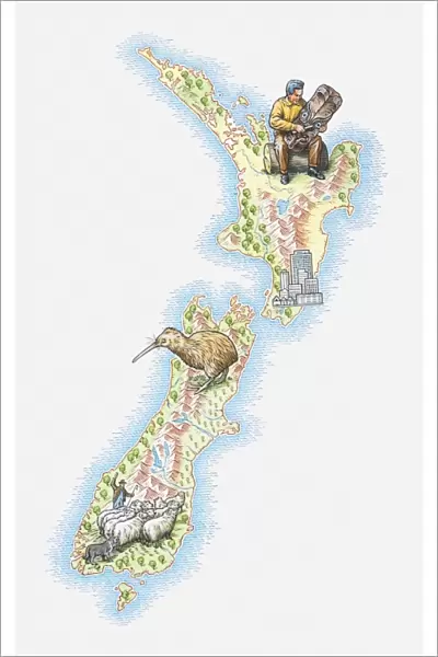 Illustrated map of New Zealand