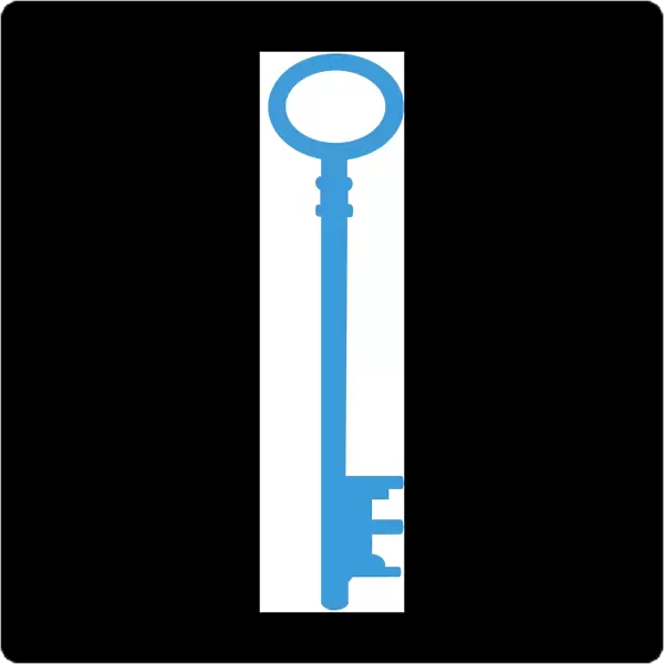Digital illustration of old fashioned blue key on white background
