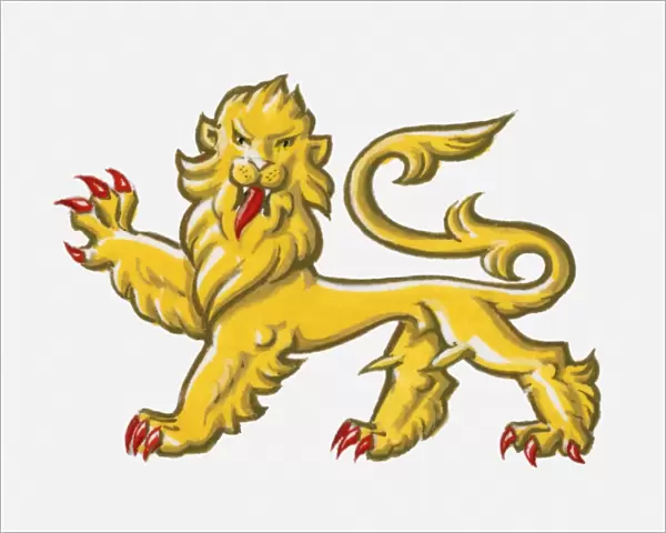 Illustration of heraldic symbol of lion statant guardant representing courage