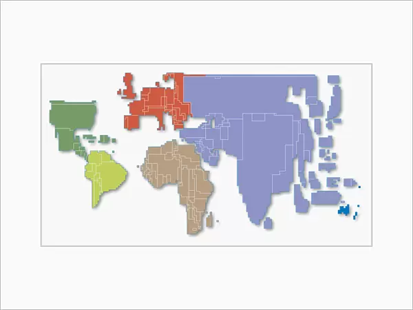Digital illustration of world population cartogram