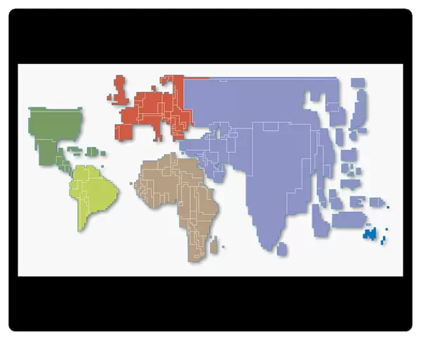 Digital illustration of world population cartogram