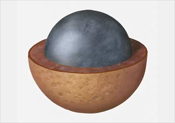 Illustration of the planet Mercury and its iron core