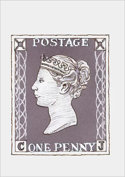 Black and white illustration of Penny Black stamp