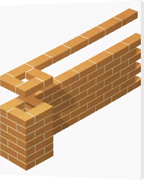 Offset end pier on brick wall, built in stretcher bond bricklaying pattern