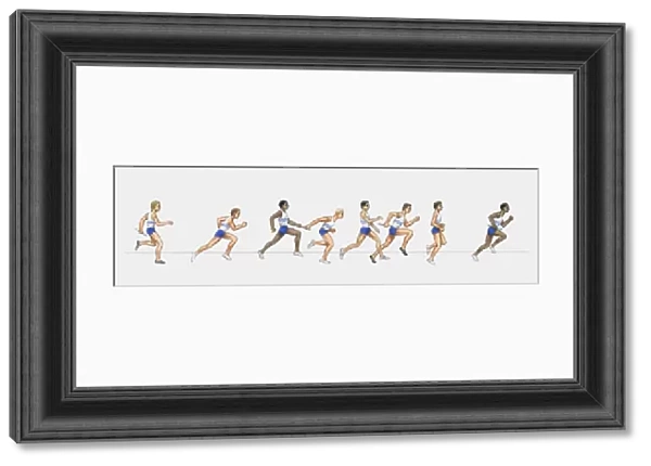 Illustration of male athletes competing in relay race