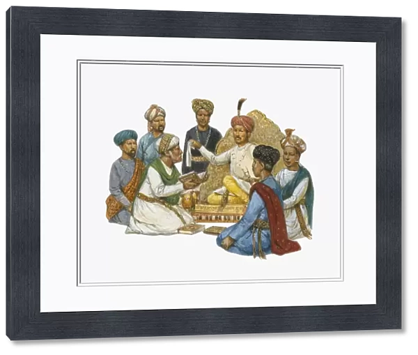 Illustration of Muslims, Zoroastrians, Hindu pandits and yogis discuss their religious beliefs