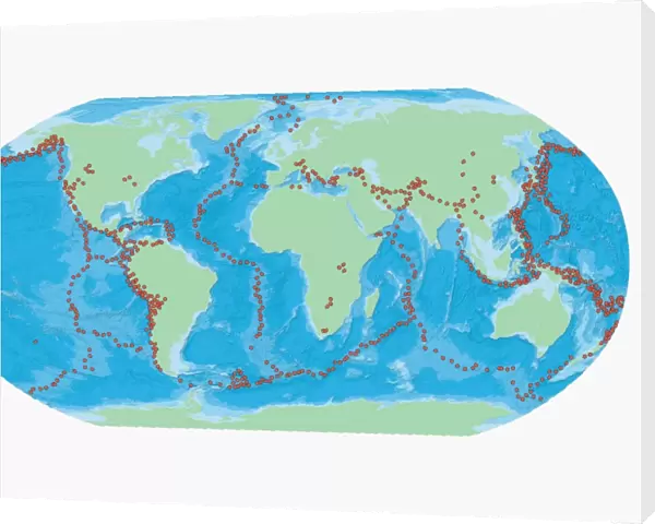 Map of the World with red dots marking earthquake zones