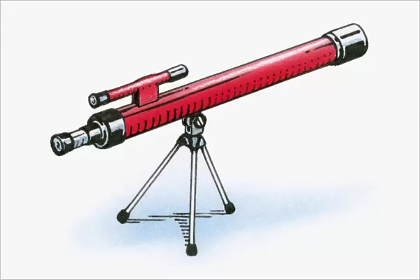 Illustration of red day telescope on tripod