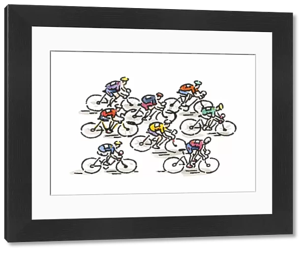 Digital illustration of people competing in bicycle race