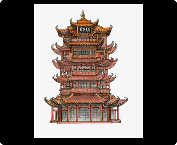 Illustration of classical Chinese storied building