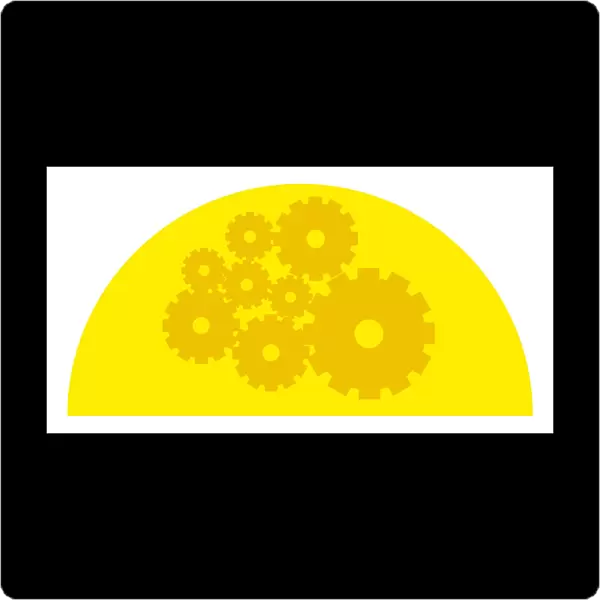 Digital illustration of cogs in yellow semi circle