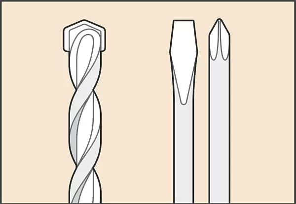 Illustration drill bit, flat-head screwdriver, and phillips screwdriver