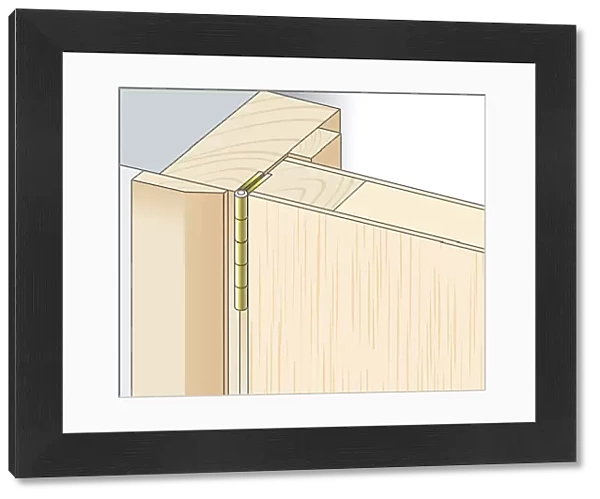 Digital illustration of butt hinge between door and doorframe