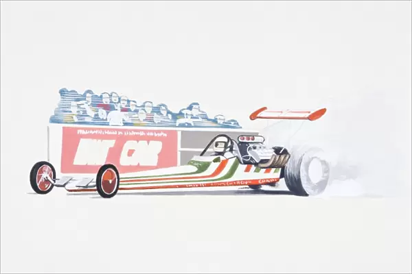 Illustration of drag car on drag racing track