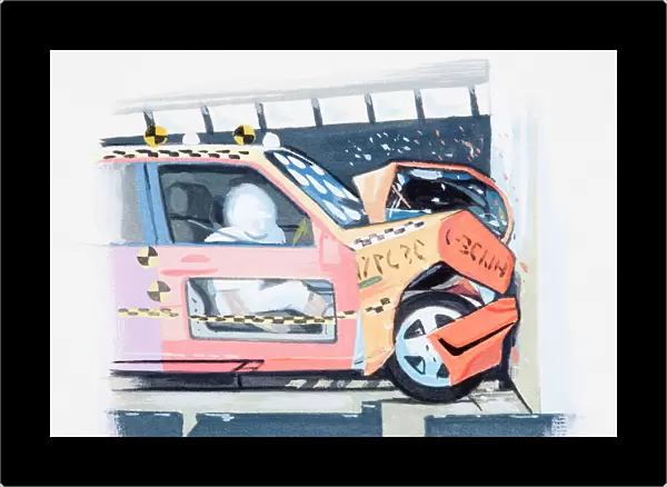 Illustration of imitating car crash using crash test dummy