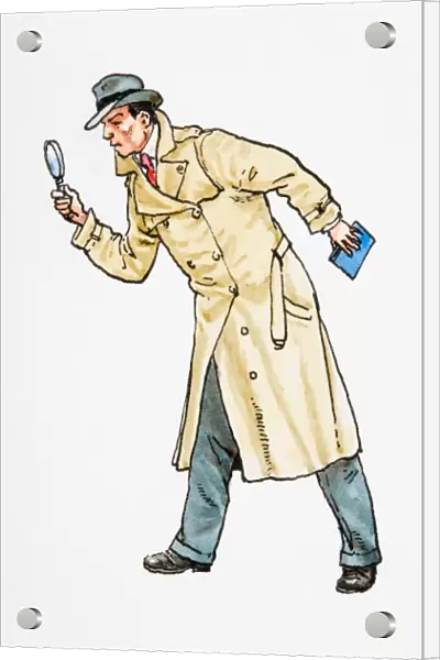 Detective holding magnifying glass