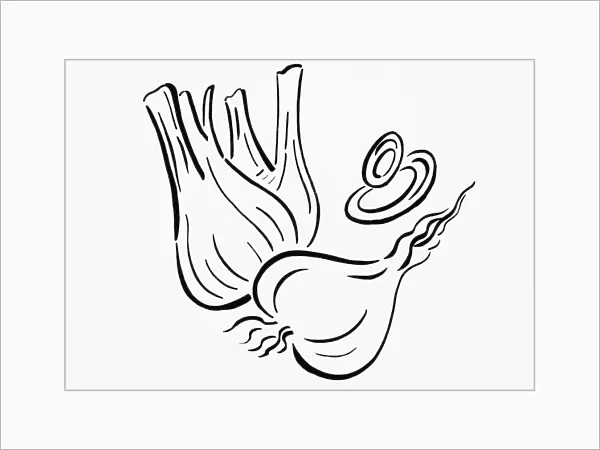 Simple black and white drawing of onions