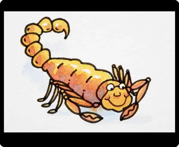 Cartoon, smiling orange scorpion