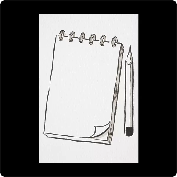 Illustration, spiral notepad with pencil