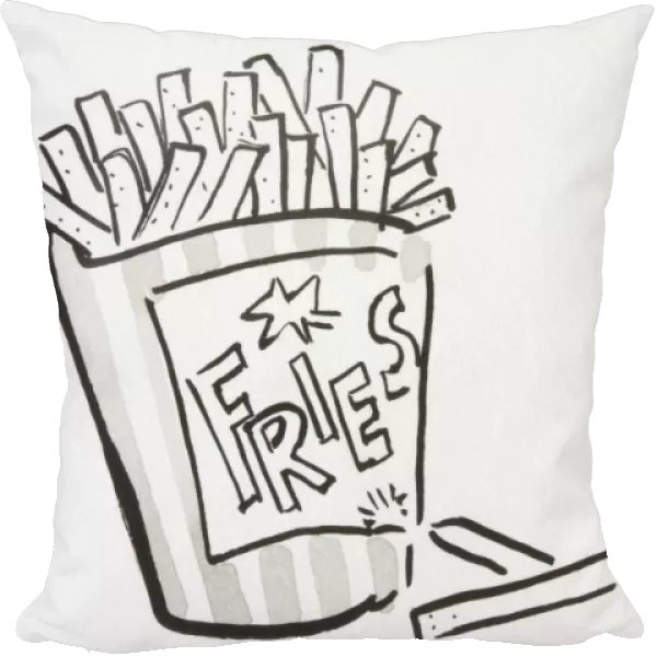 Illustration, portion of chips, Fries written on front