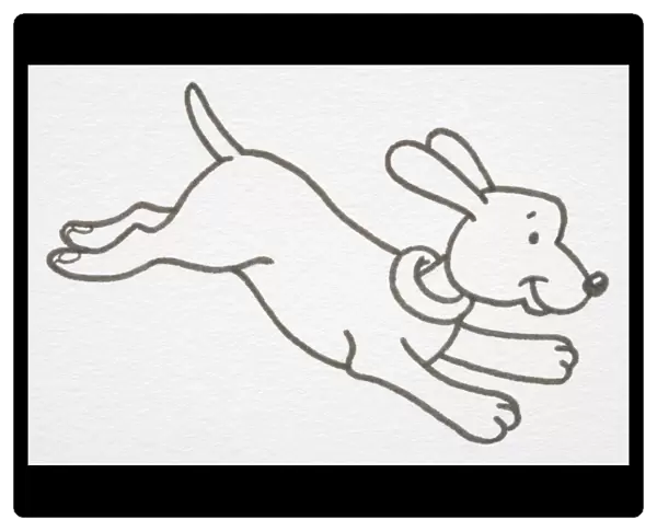 Illustration, smiling Dog leaping forward with outstretched legs, side view