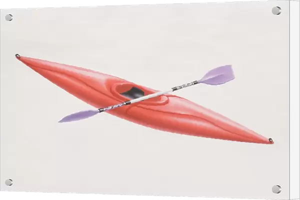 Red kayak and double-bladed paddle