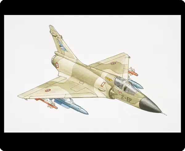 Dassault Mirage military jet with missiles below wings
