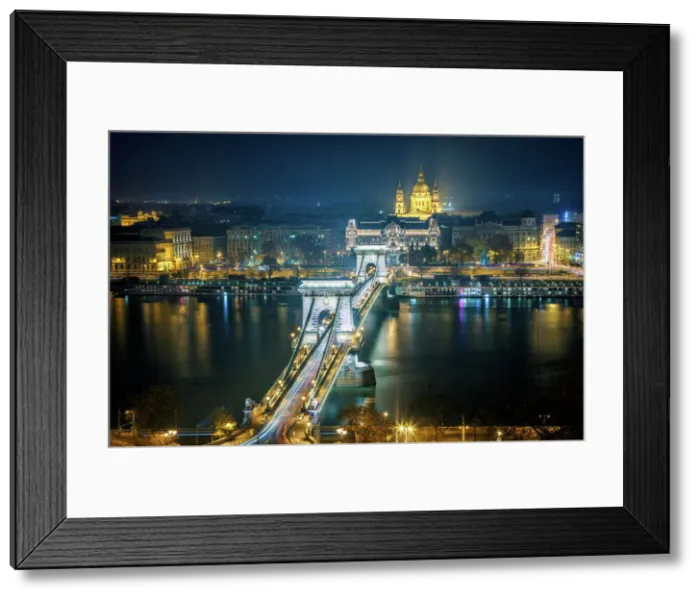 Framed Print : Budapest Chain Bridge by Night Print Framed Print : Budapest Chain Bridge by Night Print