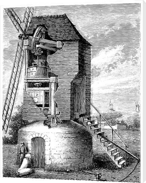 Windmill. Antique illustration of a Windmill