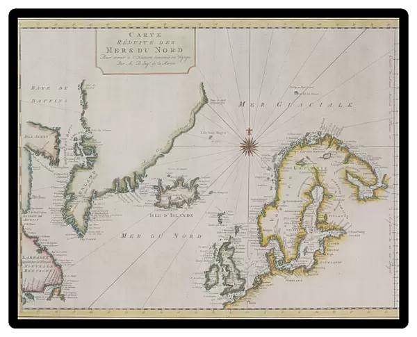 Antique map of Scandinavian region with Iceland and Greenland