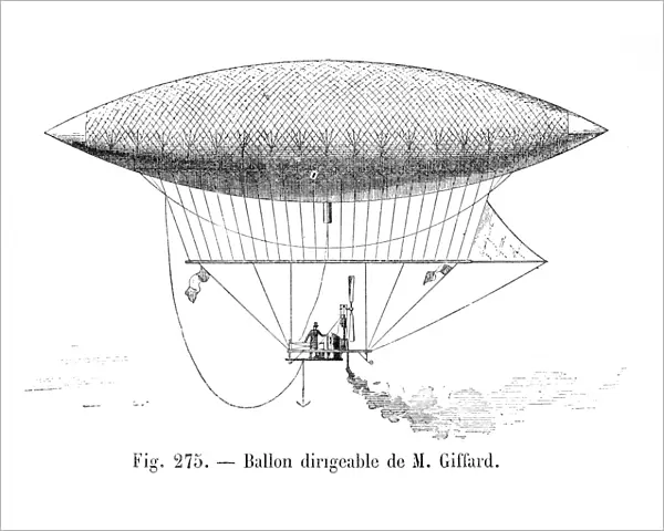 Balloon dirigible of Giffard engraving 1881