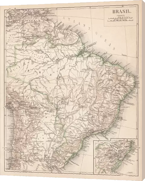 Map of Brazil. Lithograph, lithograph, published in 1874