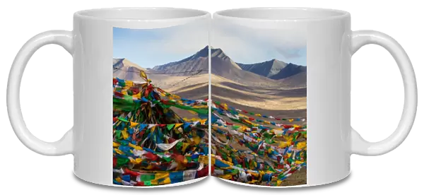 The mountain range and prayer flag, Tibet, China