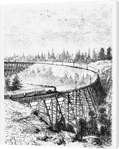 Pan Pacific Railway Locomotive Crossing a Viaduct Engraving, 1877