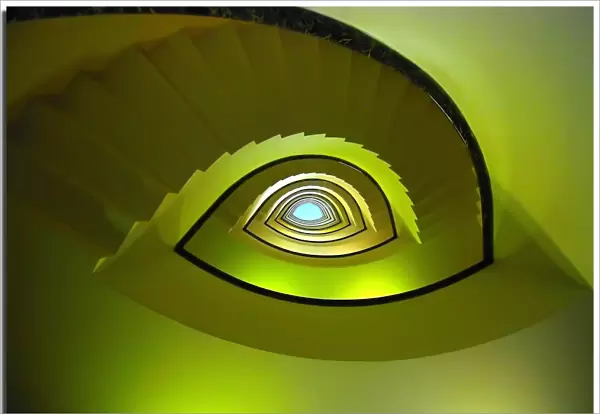 Green eye. Spiral staircase