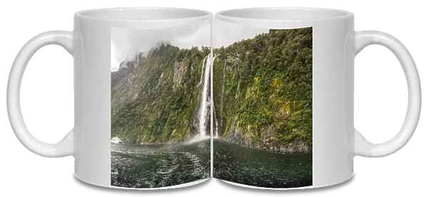 The spectacular landscape of Stirling Falls in Milford Sound, New Zealand