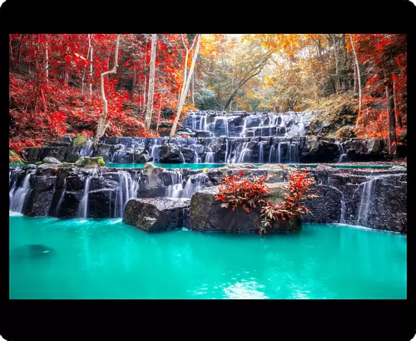 Amazing beautiful waterfalls in autumn forest at Namtok sam lan waterfall national park in Saraburi Province, Thailand