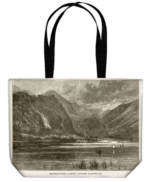 Derwent water and Borrowdale, Keswick, England Victorian Engraving, 1840