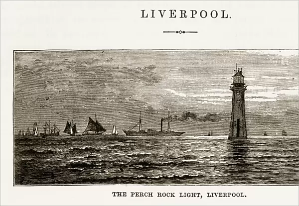 Perch Rock Light and Lighthouse Liverpool, England Victorian Engraving, 1840