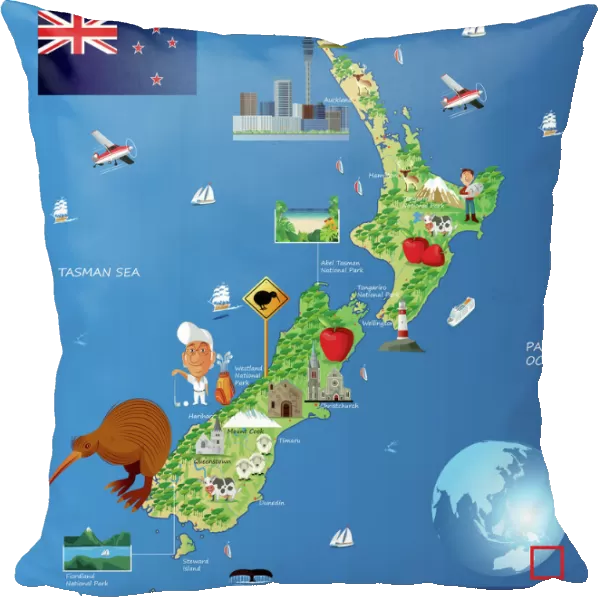 Cartoon map of New Zealand
