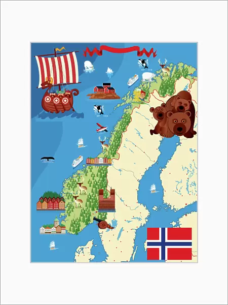 A cartoon illustration of a Norway map
