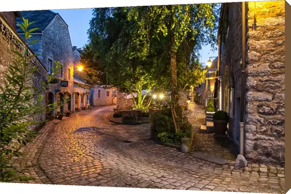 Durbuy. View of paved street by night in Durbuy.Known as the smallest town