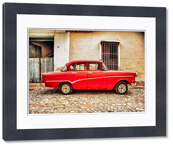 Old classic red car in Cuba