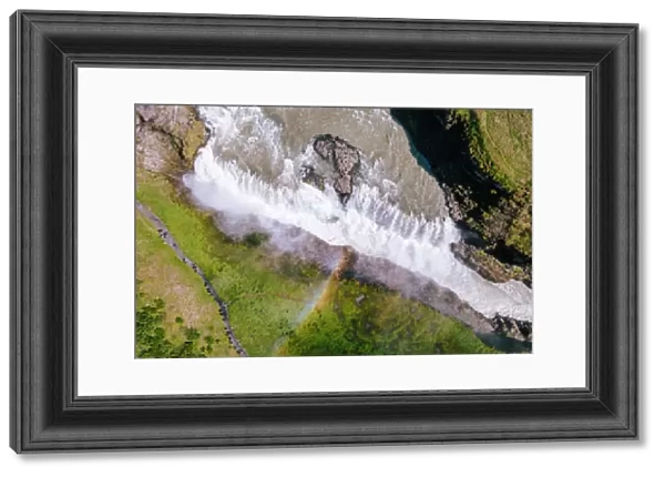Aerial drone view of famous Gullfoss waterfall, Iceland